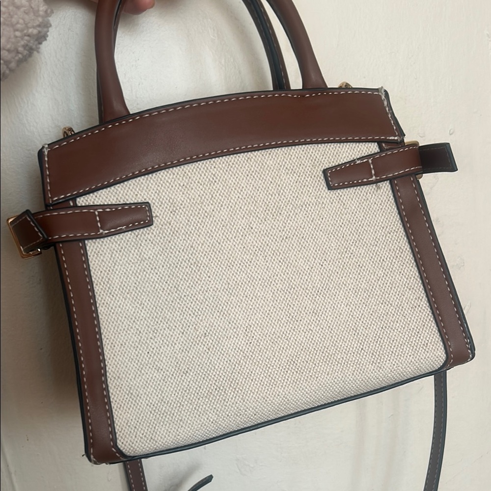 Brown and Cream Women's Handbag